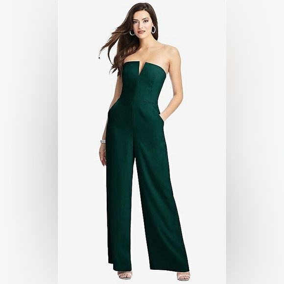 Dessy Collection Pants - NWOT Dessy Collection Strapless Notch Crepe Jumpsuit in Evergreen